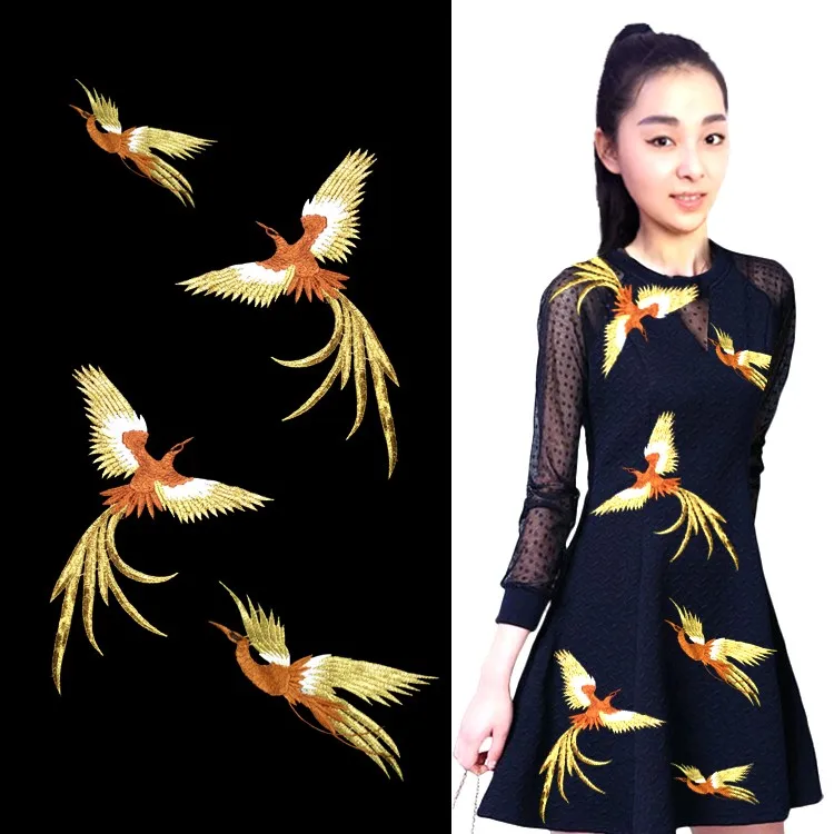 Applique Patch Badge Craft DIY Bird Phoenix Embroidery Iron Pouch Parts Q